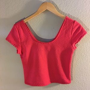 Coral Pink Textured Crop Top